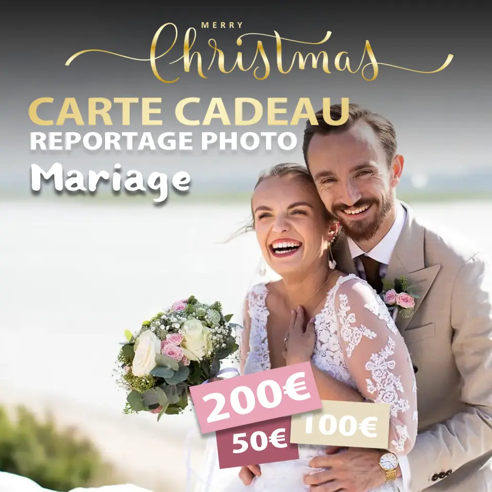 Carte cadeau joyeux noël reportage photo de mariage